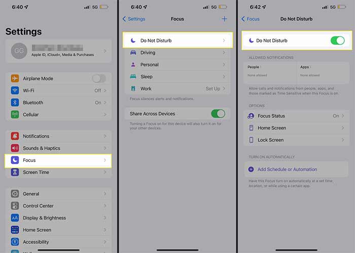 تنظیمات Do Not Disturb یا Focus Mode