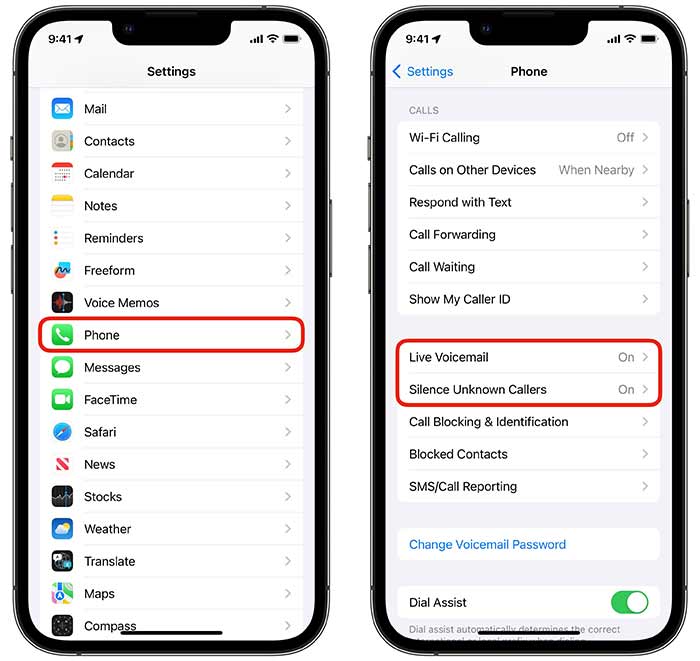 ویژگی Silence Unknown Callers